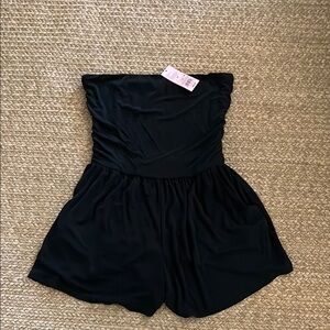 Black Elastic Waist Romper with Flowy Shorts